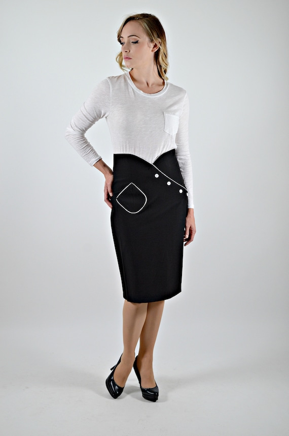 Black Pencil Skirt, High Waist, Pencil Wiggle Skir