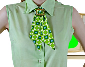 Lime Green Sleeveless Blouse, Matching Necktie,  Spring Top, Button Up, Dead Stock, Size Small,