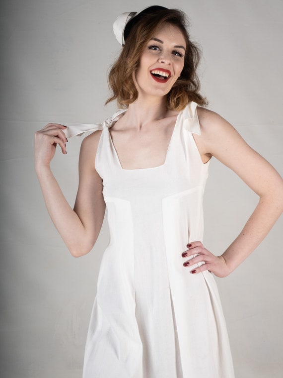 1940s White Dress, Vintage Sundress, 40s Fashion,