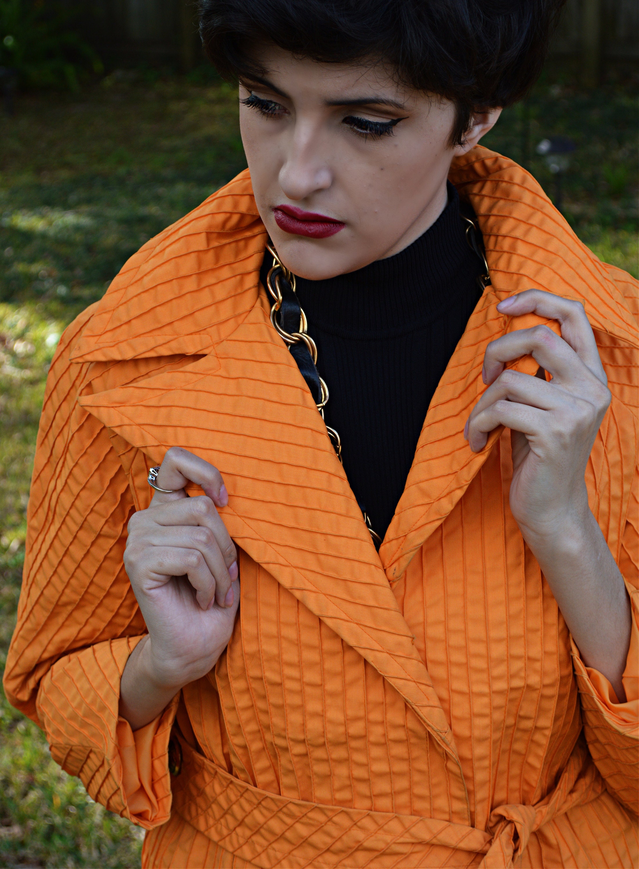 Vintage 70s Orange Trench Coat Womens 