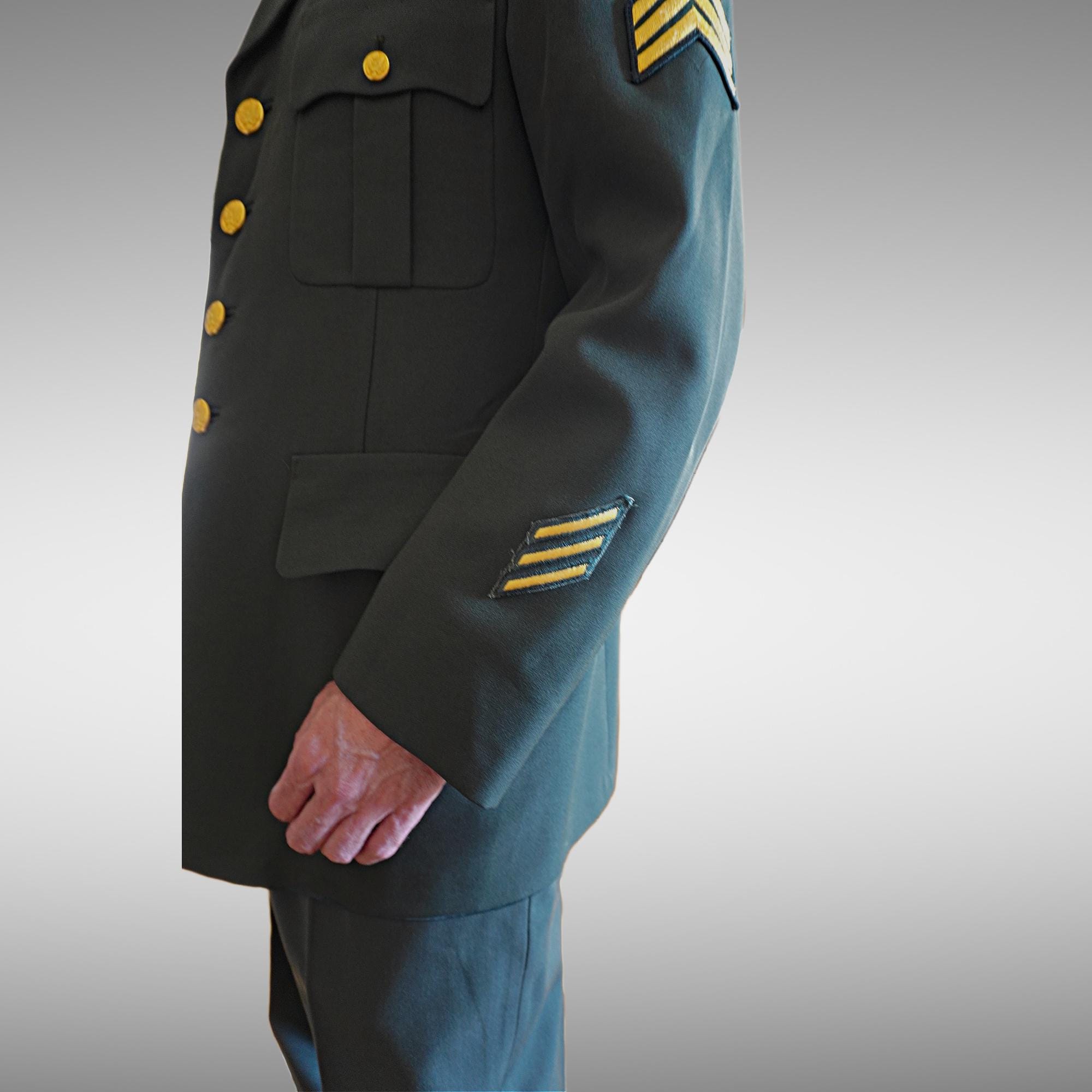 Vietnam Army Green Military Dress Jacket, Staff Sergeant, Gold Button Uniform Jacket