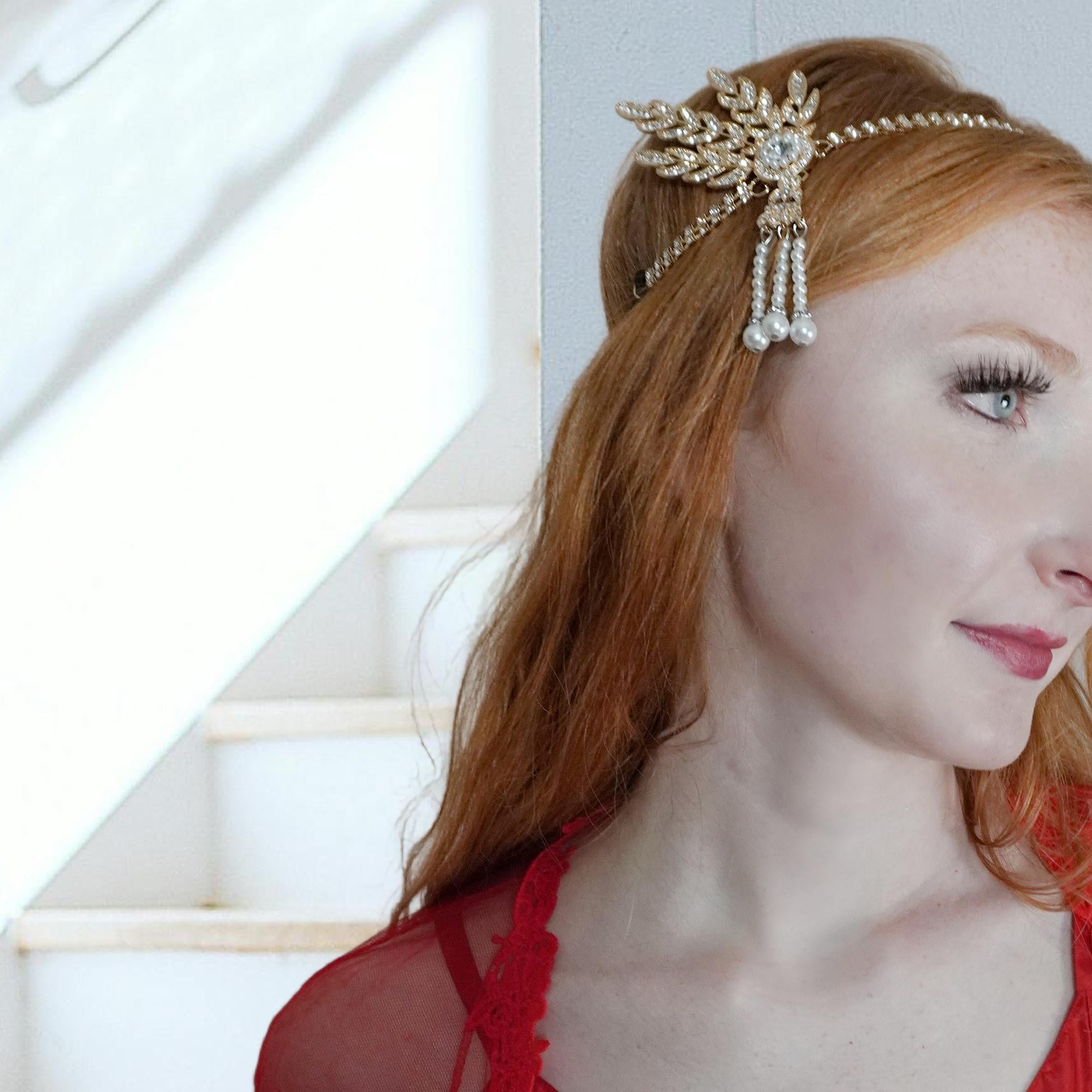 1920s Rhinestone Pearl Headband, Flapper Hairpiece, Gatsby  display picture 2