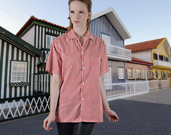 Red \u0026 White Striped Shirt Short Sleeve 