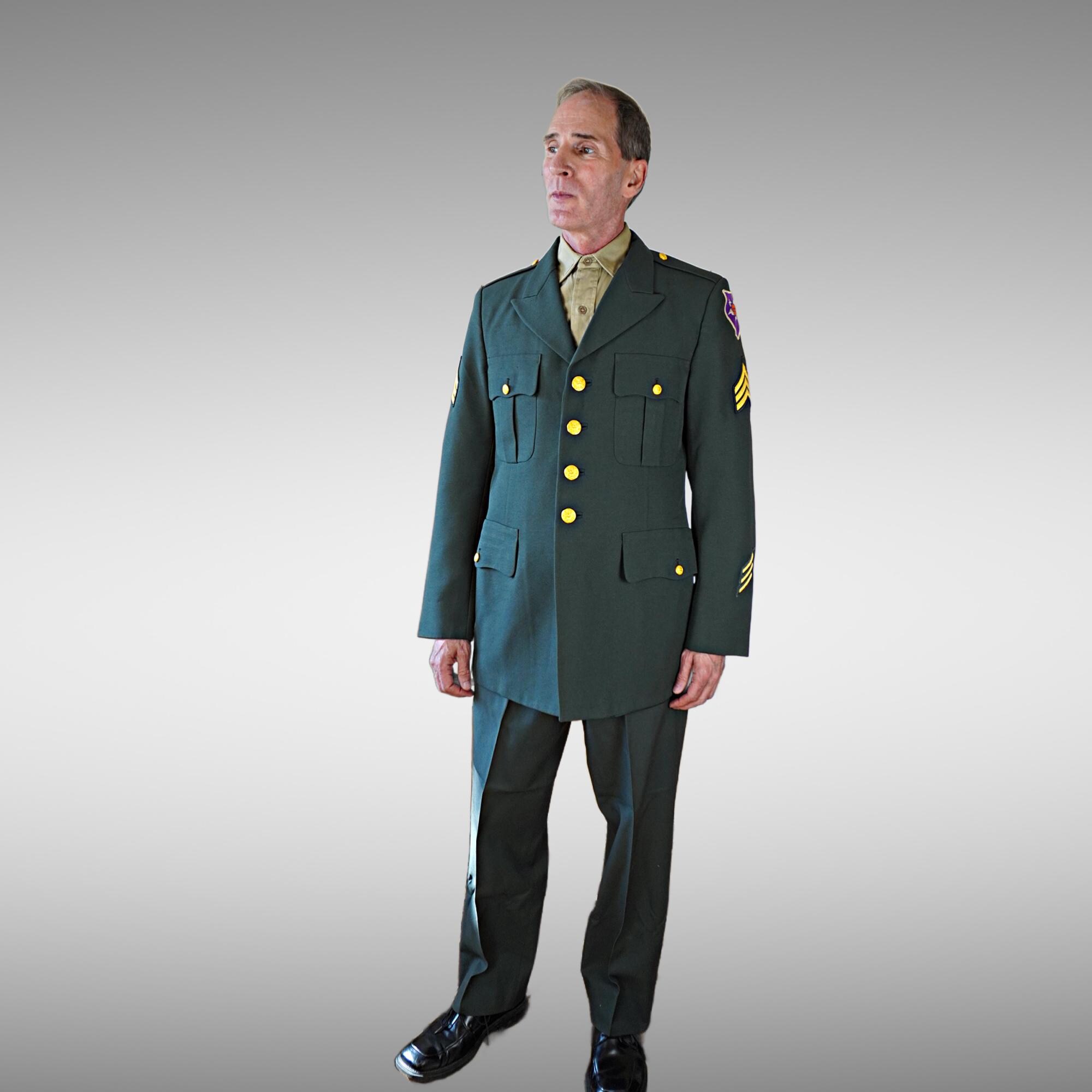 Vietnam Army Green Military Dress Jacket, Staff Sergeant, Gold Button Uniform Jacket