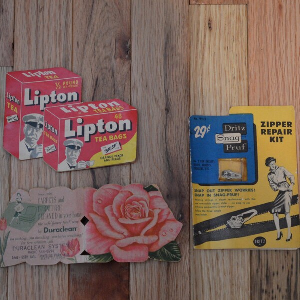 Vintage Sewing Advertising Cards, Vintage Sewing Supplies, Vintage Needles, 50s Sewing Supplies, 1950s Sewing Buttons, Lipton Sewing Cards