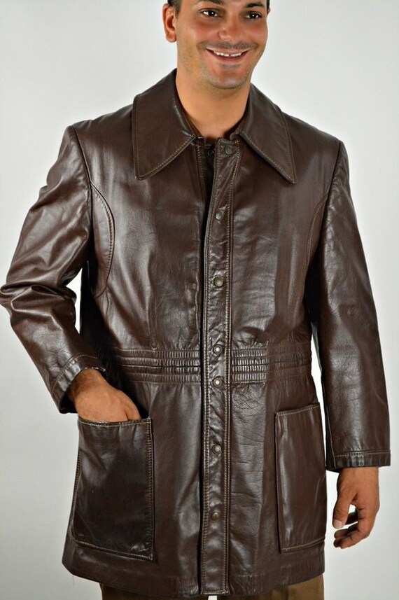 Mens Dark Brown Leather Jacket, 1970s Mens Clothing, … - Gem