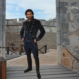 Black Velvet Pirate Captain Jacket: Upcycled Gothic Steampunk Frock Coat