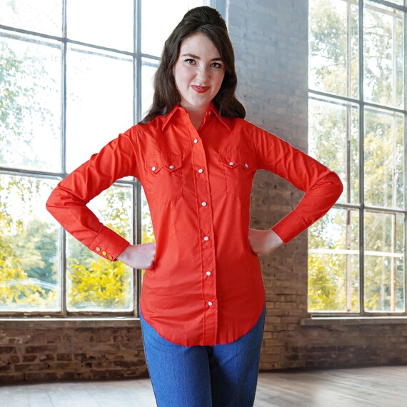 Vintage Dee Cee Red Fitted Western Shirt, Pearl Snaps, Long Sleeve 