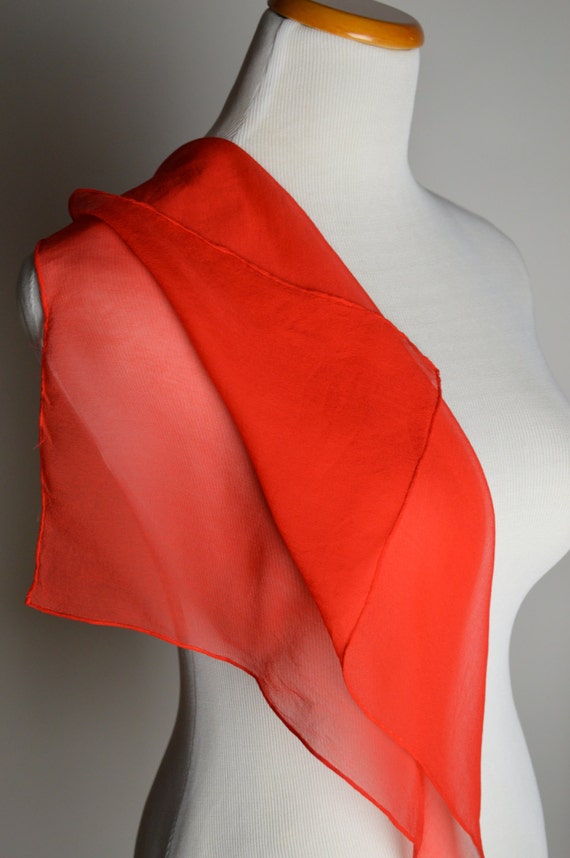 Red Silk Scarf,  50s Silk Crepe Square Scarf,  Pur