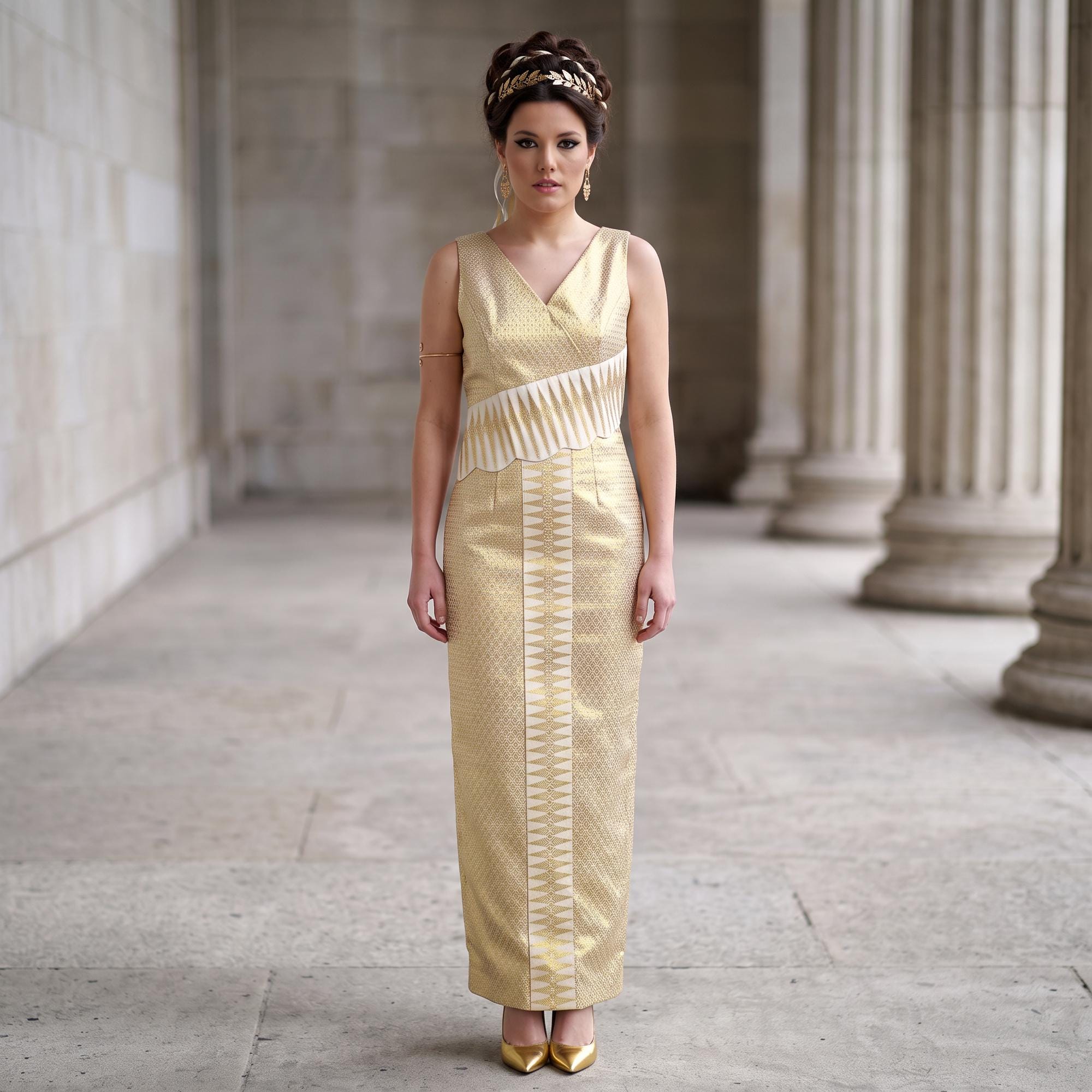 white and gold vintage dress 70s USonly