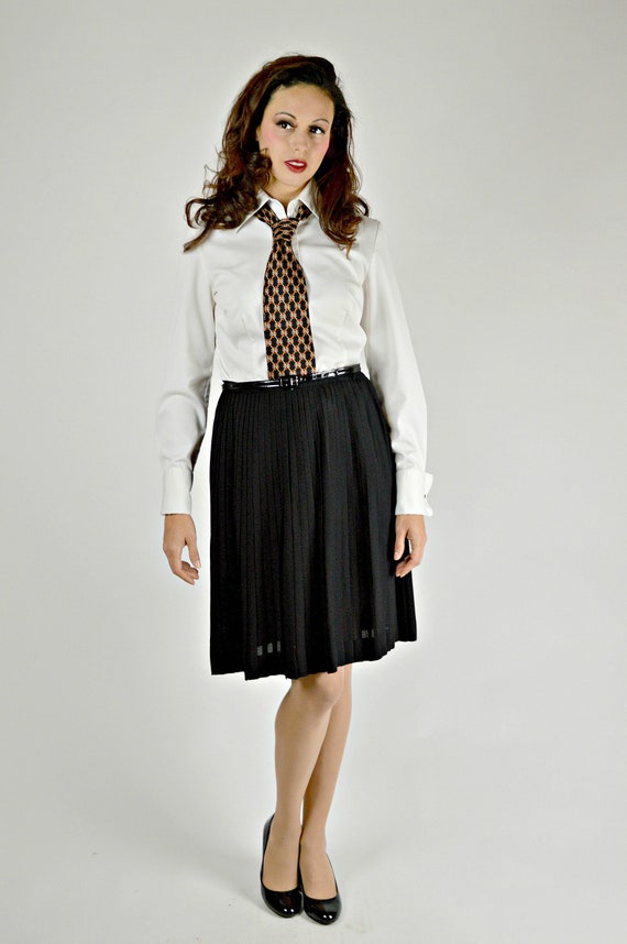 Black Accordion Pleated Skirt Knife Pleats Office Work Skirt