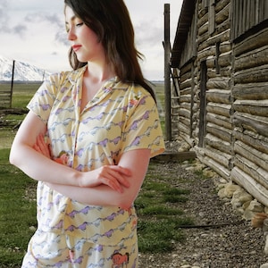 Vintage 70s Horse Print Pajama Set (M): Western Loungewear