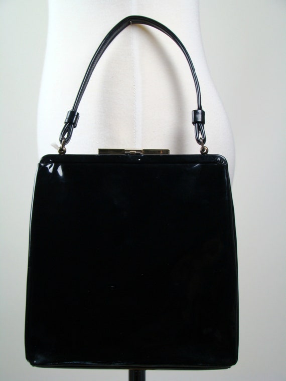 Black Patent Leather Purse, 1960s Purses, Patent … - image 4