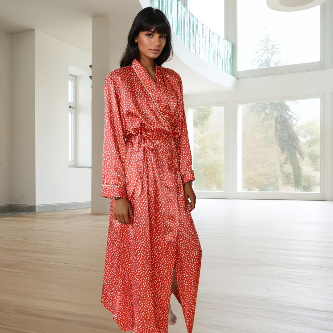 Christmas Robe, Vintage Red Polka Dot Satin, Holiday Loungewear - Etsy