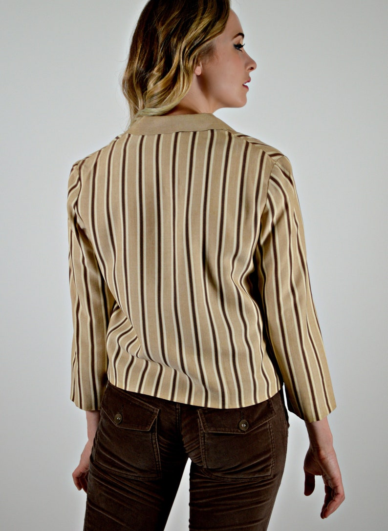 Tan /& Brown Linen Casual and Career Wear Jacket, 50s Short Stripped Jacket