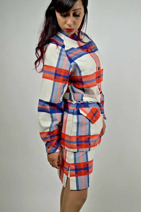 1960s Mod Suit, Jacket Skirt Set, Skort Skirt, Plaid … Gem