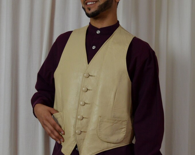 Men's Leather Vest Mens Vintage Button Down Vest Camel Etsy
