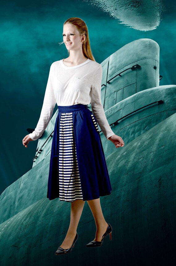 Vintage 50s Blue & White Skirt, Nautical Sailor St