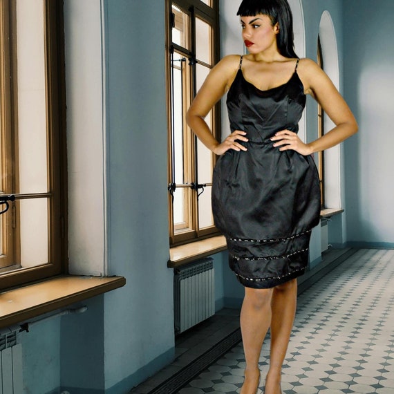 black retro cocktail dress Parker Distressed Washed Denim Dress- Black