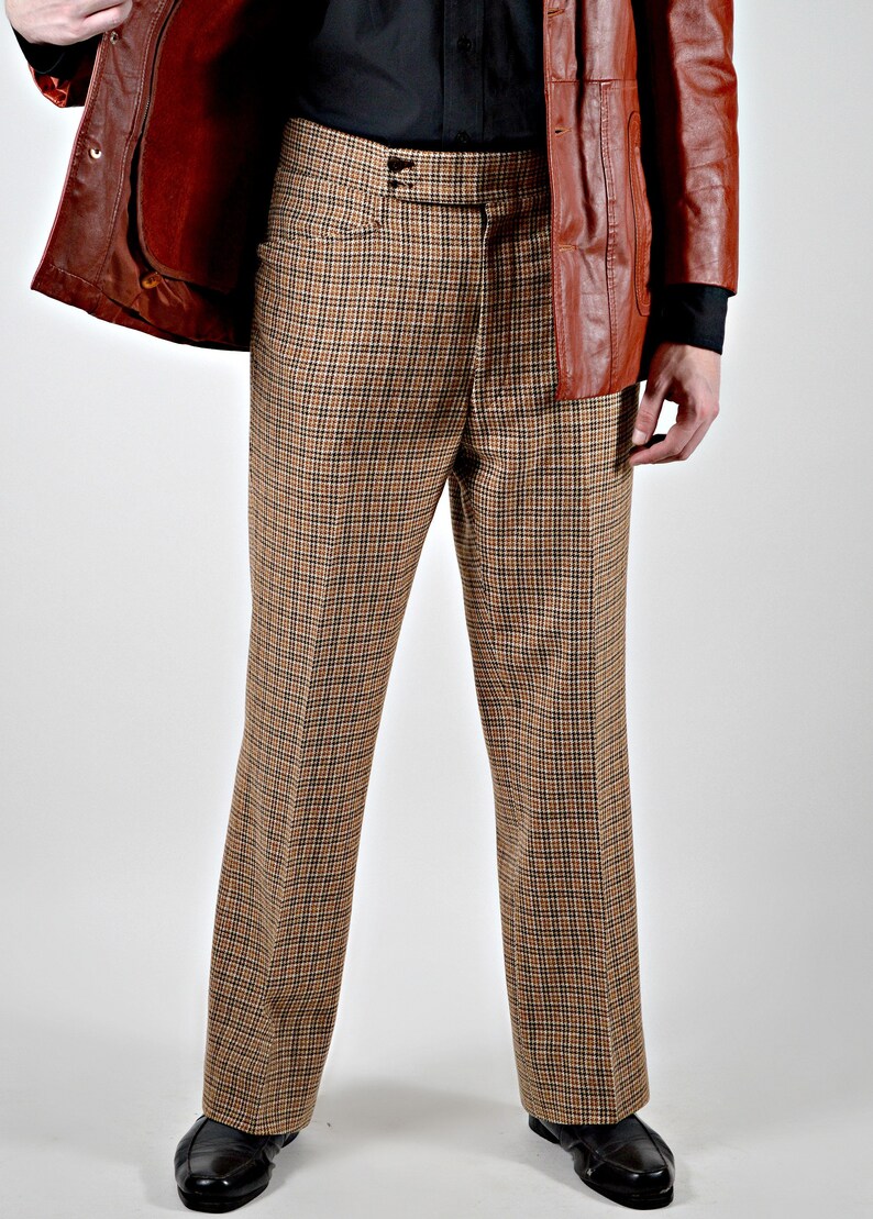 Mens 70s Wool Tweed Pants Greg Brady Pants Disco Pants Mens 70s Pimp Costume High Waist Trousers 70s Mens Slacks Ron Burgundy