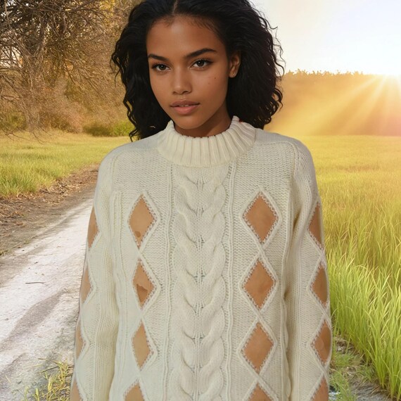 Vintage 70s Leather Patchwork Wool Sweater - Hand… - image 2