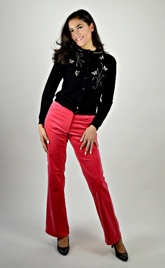 Pink Velvet Jeans, Designer Skinny Flare Jeans, Fa