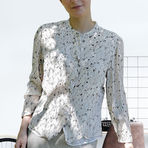 Laura Ashley Silk Floral Blouse: Vintage Pleated Ruffle Top