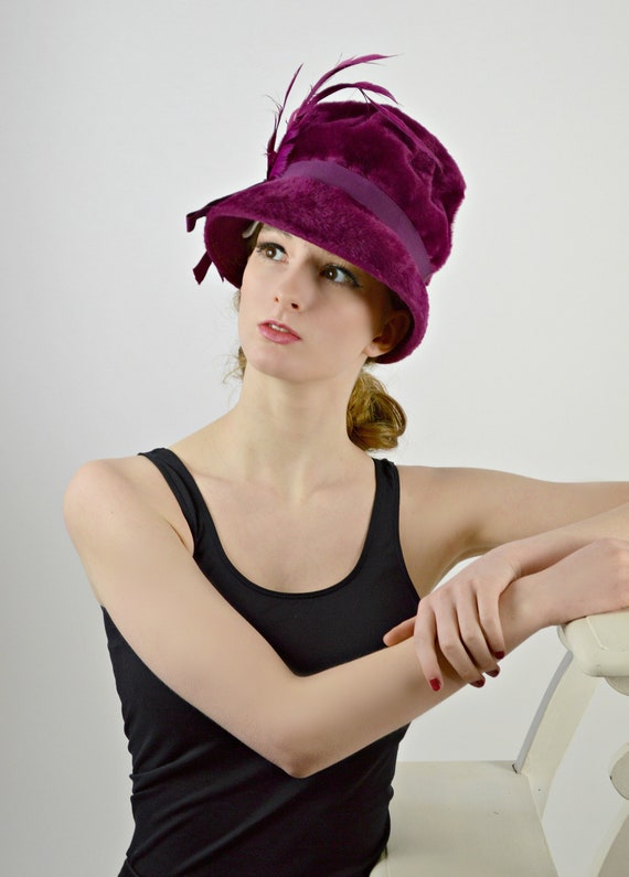 Vintage 1940s Purple Hat, Winter Bucket Hat, Mid … - image 1