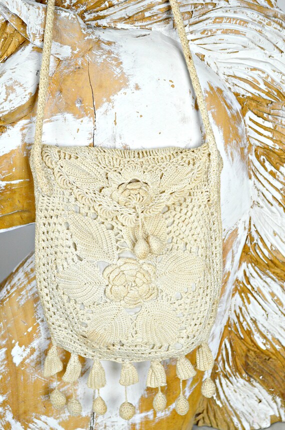 Antique Crochet Lace Purse, Victorian Edwardian Ba