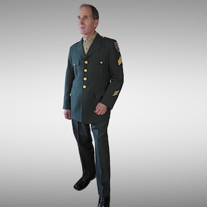 army dress uniform green VINTAGE US ARMY UNIFORM OFFICER DRESS JACKET 1957 PATCH MEDALS SIZE 46 –  Rare Gear USA main image 1