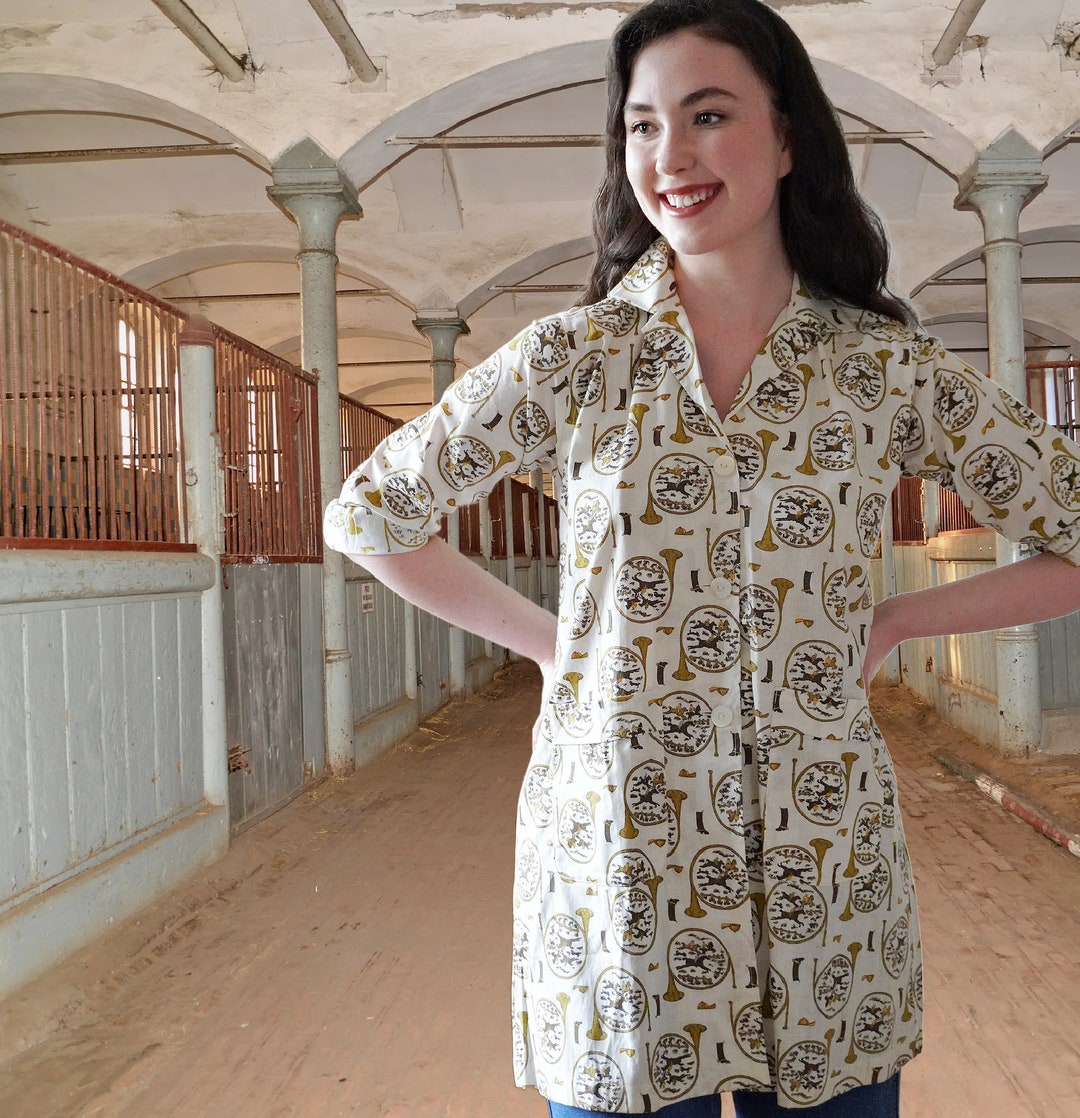 1970s Equestrian Print Shirt L