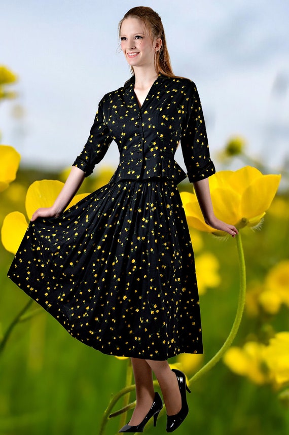 50s Floral Fit & Flare Dress, Jacket and Skirt Set