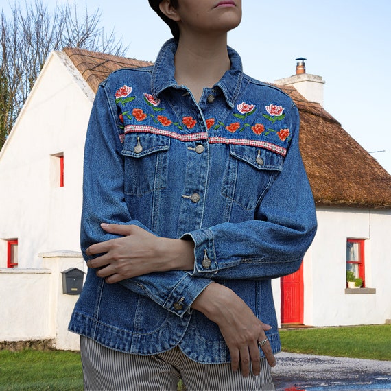 Jean Jacket With Embroidered Roses 