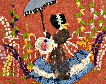 Floral Sunbonnet Sue Handcrafted Tote Bag, Vintage Embroidered Small Purse, Sunbonnet Sue, Casual Handbag