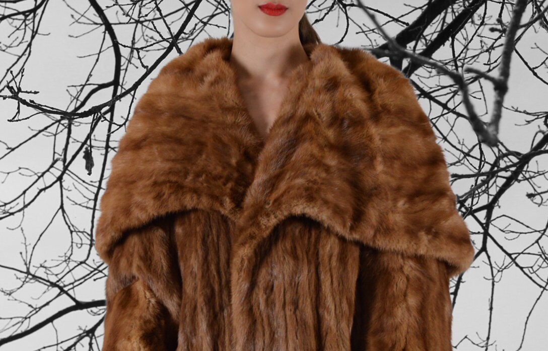 Black Mink Fur Coat with Stand up Collar: FurSource.com