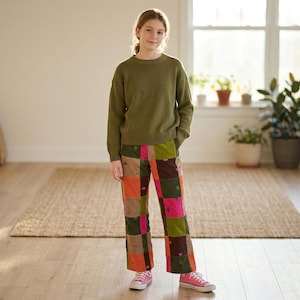 Patchwork Corduroy Pants, Lilly Pulitzer, Y2K Pink Green Fall Trousers, Girls 14 Vintage
