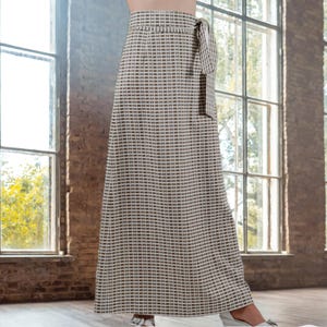 1970s Modern Palid A-Line Maxi Skirt, Olive Green & White, Funky Skirt Boho Fashion,