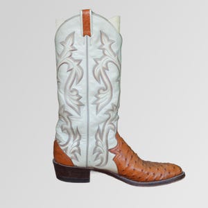 Vintage Larry Mahan Ostrich Cowboy Boots, Embroidered 