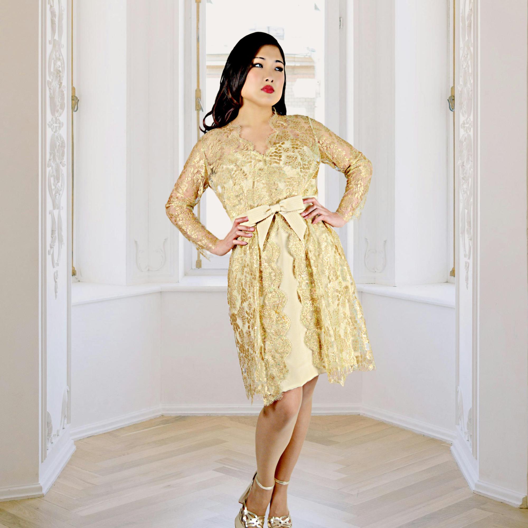 Gold Lace Mother Daughter Matching Gowns MGD153