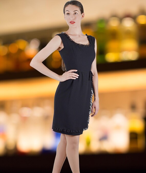 Black Holiday Pencil Dress Faux Wrap Sleeveless Cocktail Dress Size Small Etsy