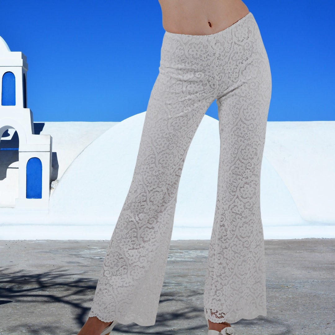 White Lace Bell Bottoms Flared Leg Summer Travel Light - Etsy