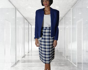 Vintage 1940s Navy Blue Jacket, Office Clothing, Winter Blazer, Size Small