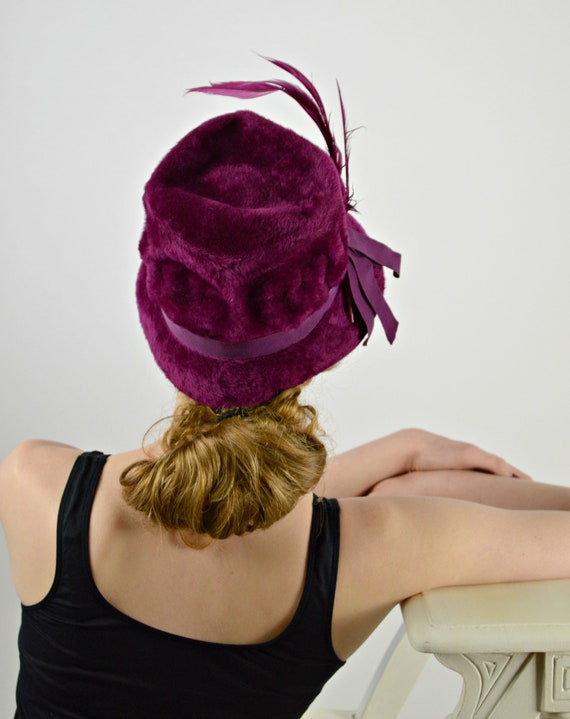 Vintage 1940s Purple Hat, Winter Bucket Hat, Mid … - image 5
