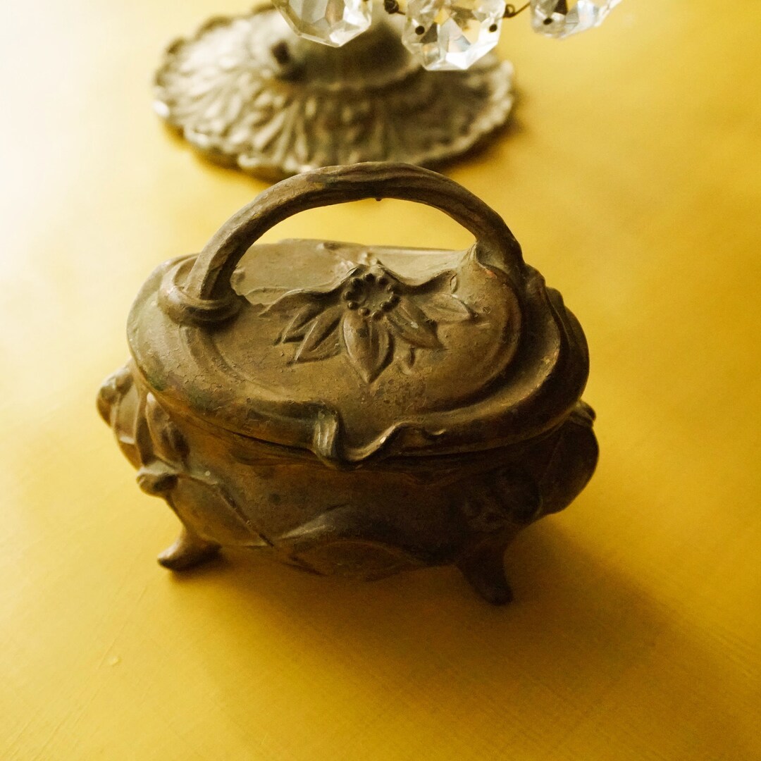 Art Nuevo Gold Gilded Jewelry Box, Vintage 1900s Ring Holder, Ring ...