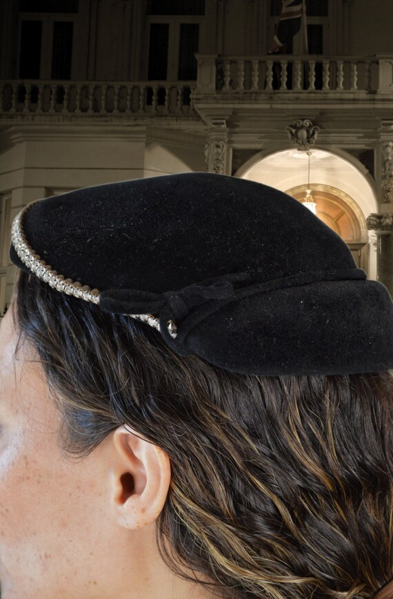 Black Rhinestone Hat, Half Hat, One Size, Lucille… - image 5