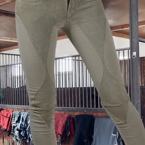 Retro Jodhpur Pants, Gray Skinny Legged, Cotton & Suede, Bodycon Jeans