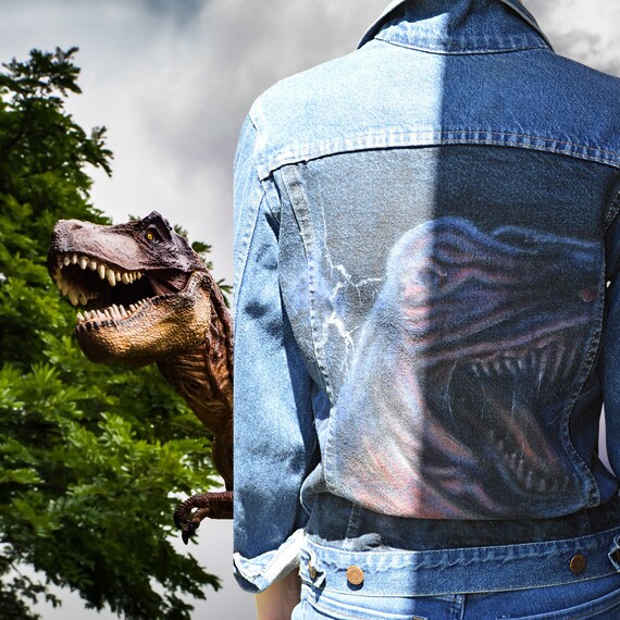 Dinosaur Jean Jacket Hand Painted T Rex 1980s Cotton Jean - Etsy Canada