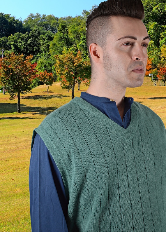 Green Grandpa Sweater Vest, Alpaca Sweater Golf Ve