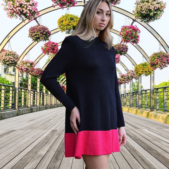 Mini Sweater Dress, Black and Pink, Vintage St Jo… - image 2