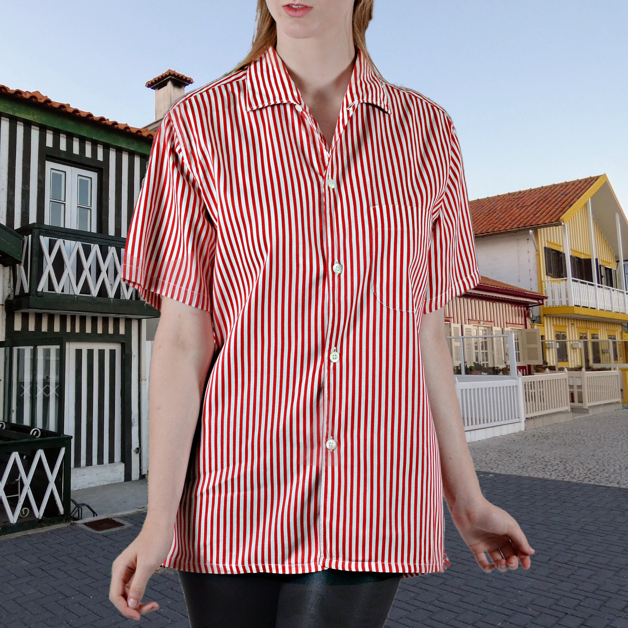 Red \u0026 White Striped Shirt Short Sleeve 